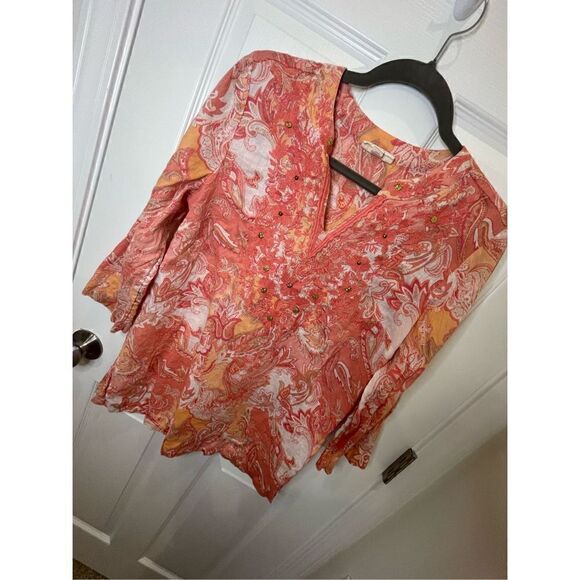 Linen Charter Club Luxury orange pink blouse medium - Picture 1 of 6